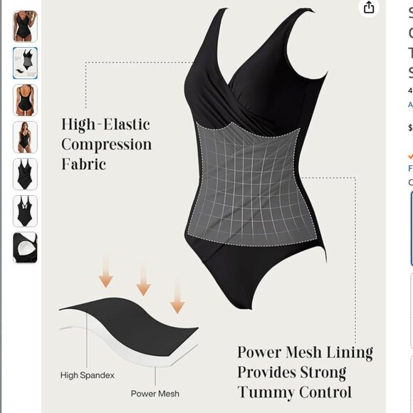 SUUKSESS Women Retro One Piece Swimsuit Sexy Tummy Control Bathing Suit - Picture 4 of 9